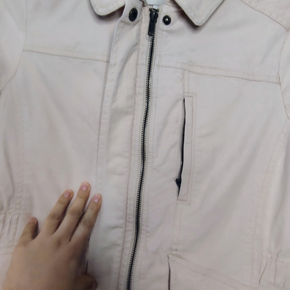 LOFT Cream Utility Jacket Cotton/Stretch Full Zip Snap Buttons ElasticCinch Sz S - Picture 11 of 12